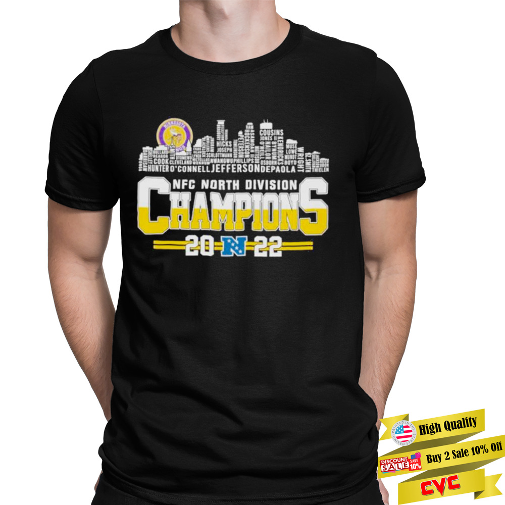 2022 NFC North division Champions Minnesota Vikings Players names city skyline Shirt