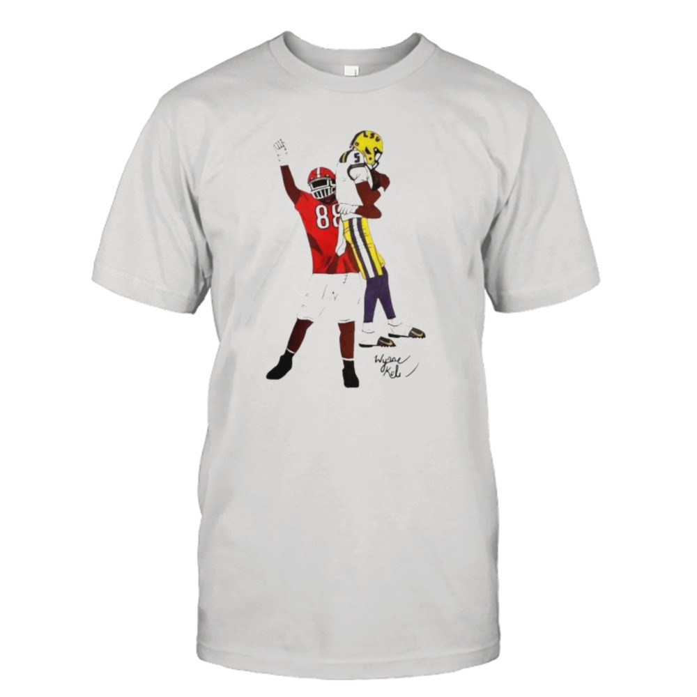 Georgia Bulldogs vs LSU Tigers Jalen Carter hug Jayden Daniels signature shirt
