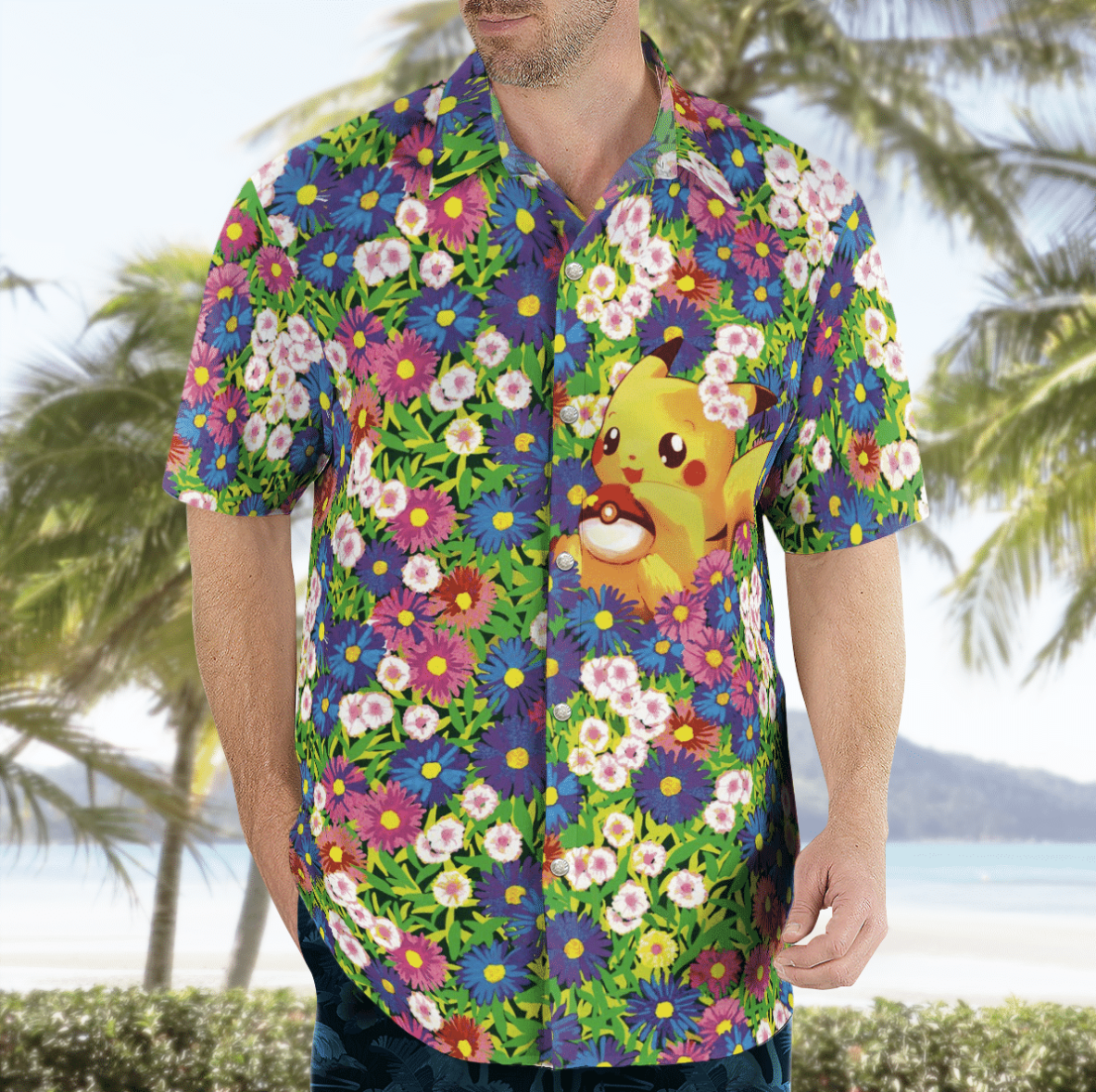 Pikachu Summer Flowers Beach New Pokemon Hawaiian Shirt