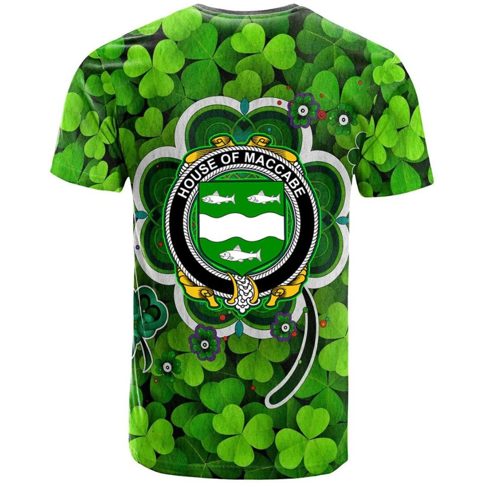 House of MACCABE Shamrock Irish Crest Celtic 3D Polo Design T-Shirt