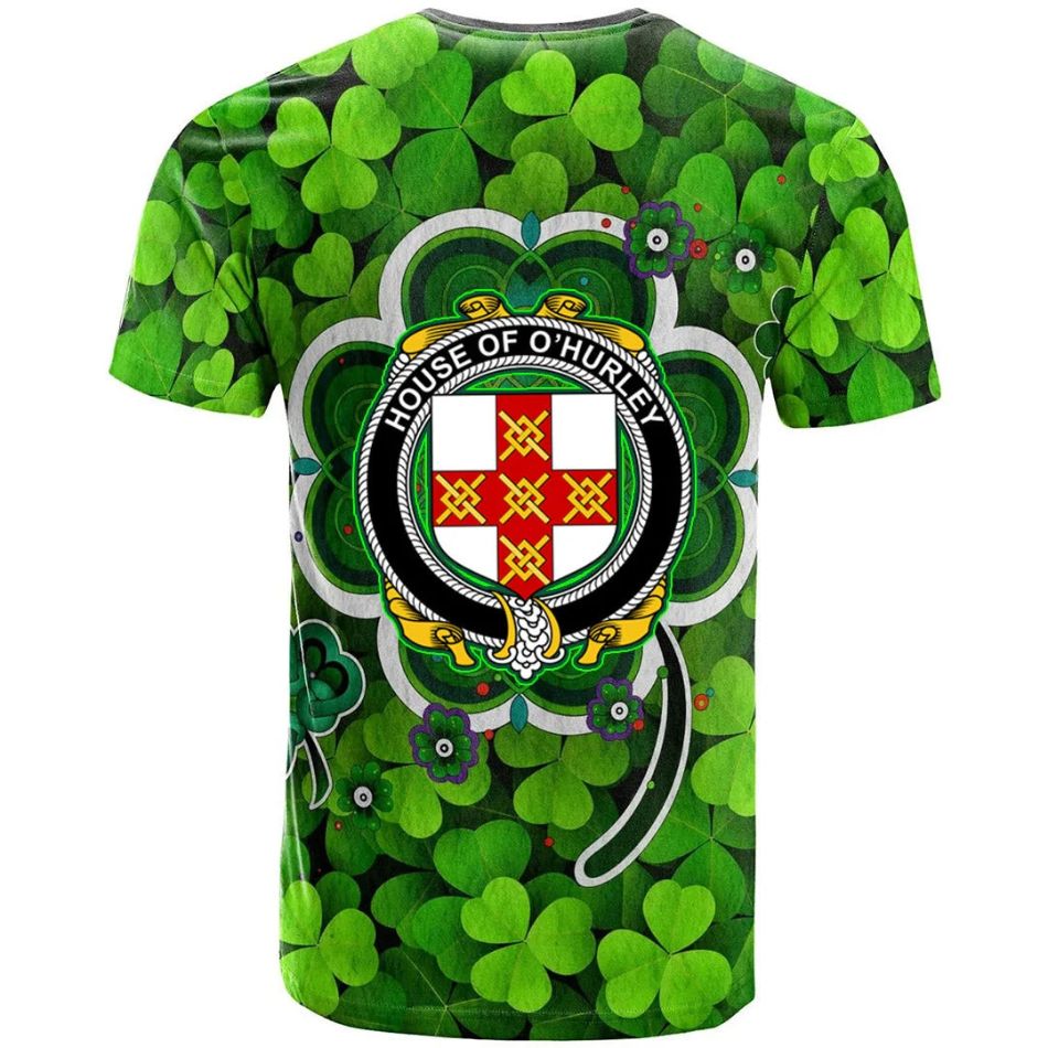 House of O HURLEY Irish Crest Graphic Shamrock Celtic Aesthetic 3D Polo Design T-Shirt