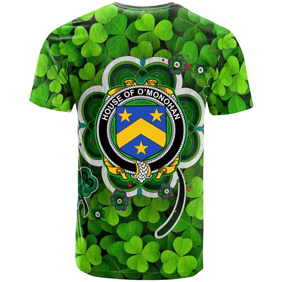 House of O MONOHAN Irish Crest Graphic Shamrock Celtic Aesthetic 3D Polo Design T-Shirt