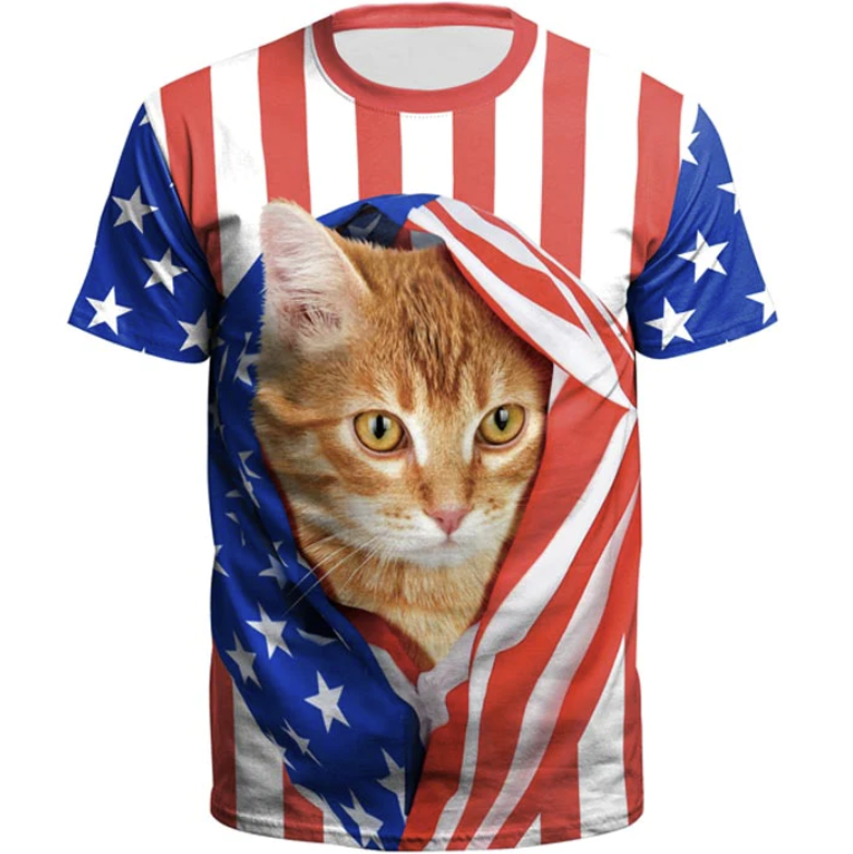 3D Flag Cat Printed Short Sleeve T-shirt