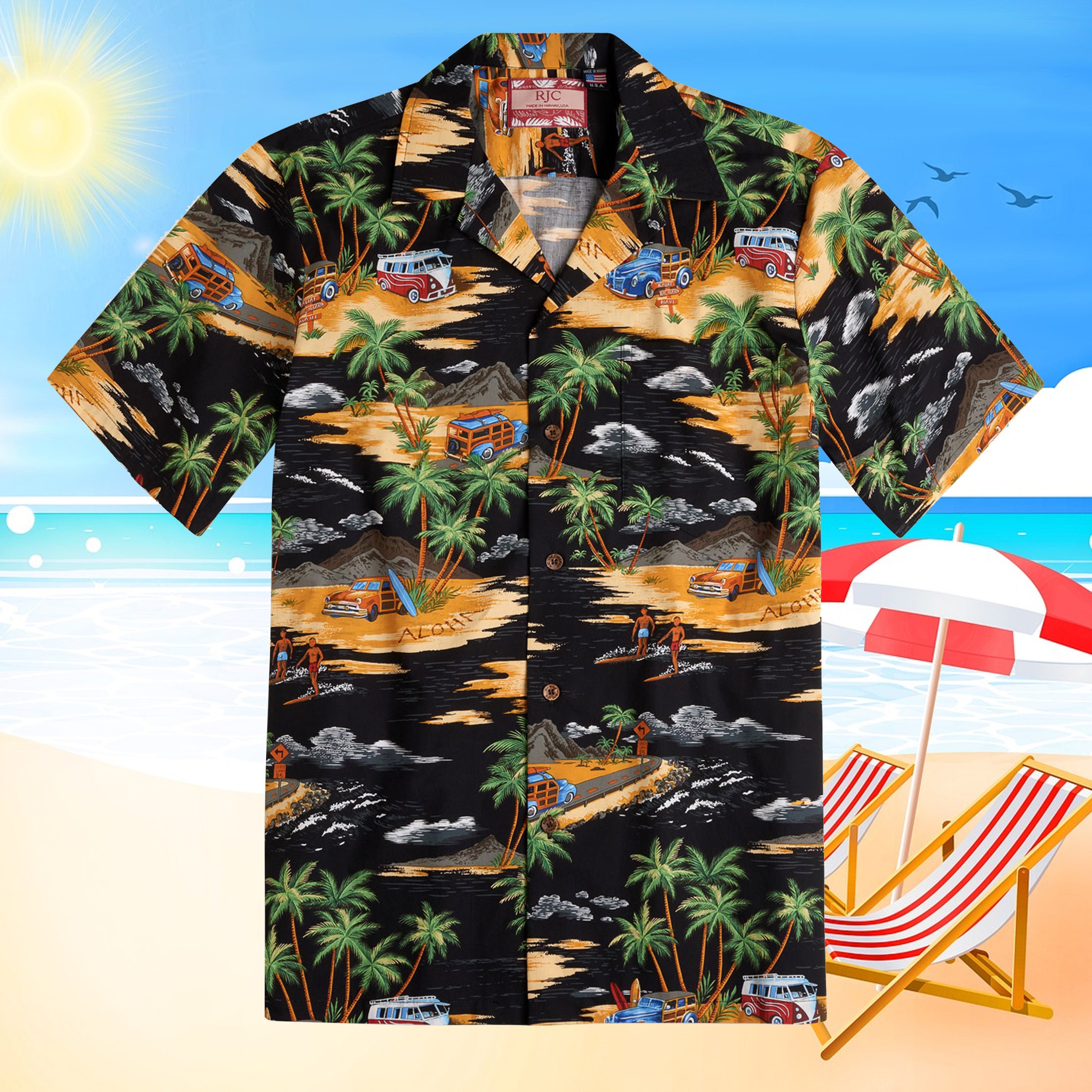 Aloha Black Palms Trees Hawaiian Shirt