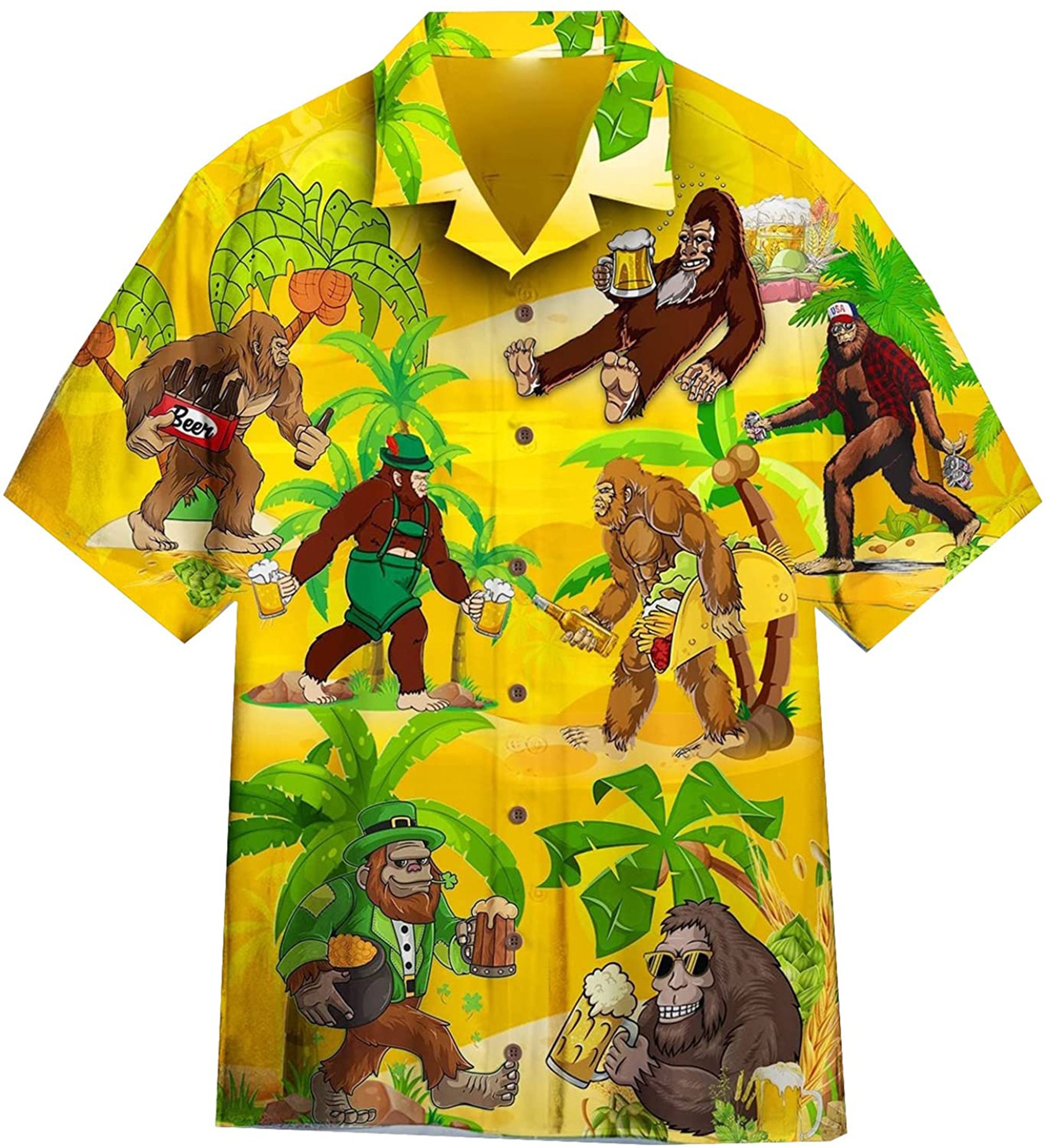 Bigfoot And Beer Sasquatch Lovers Casual Hawaiian Shirt