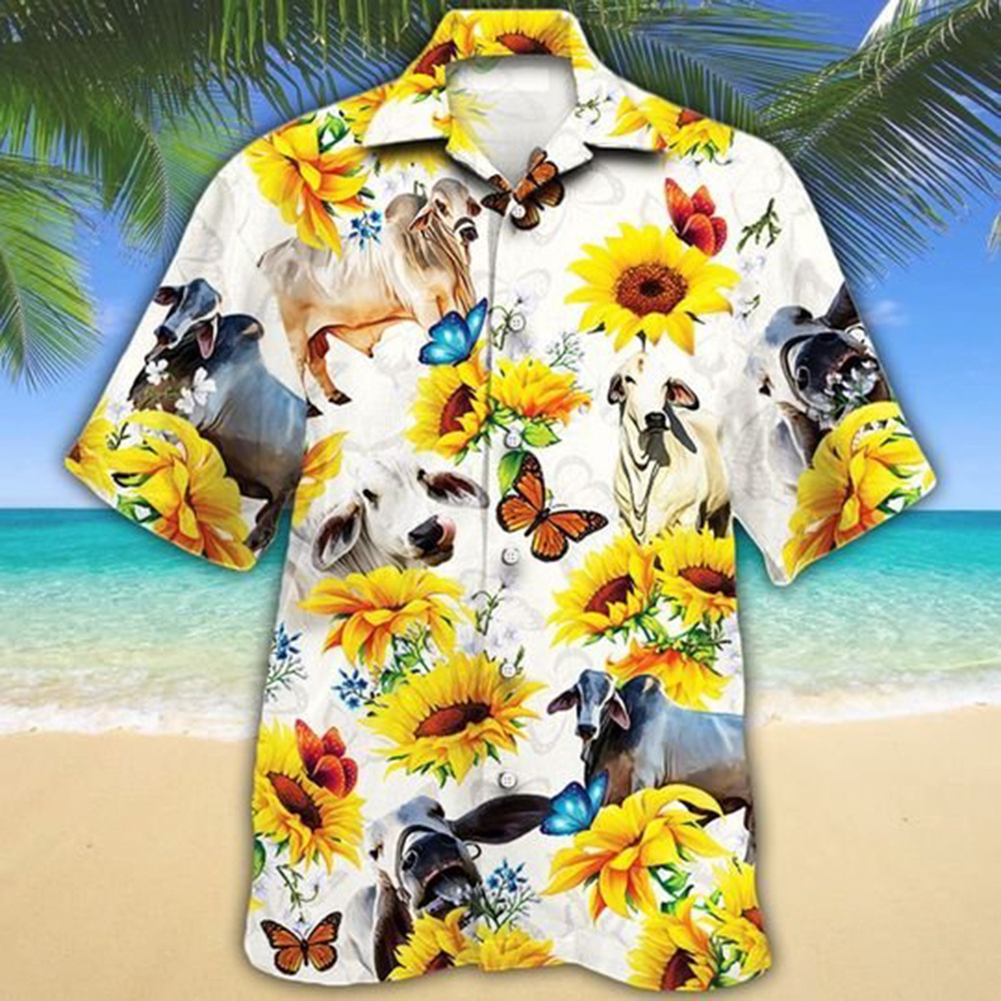 Brahman Cattle Sunflower Hawaiian Shirt