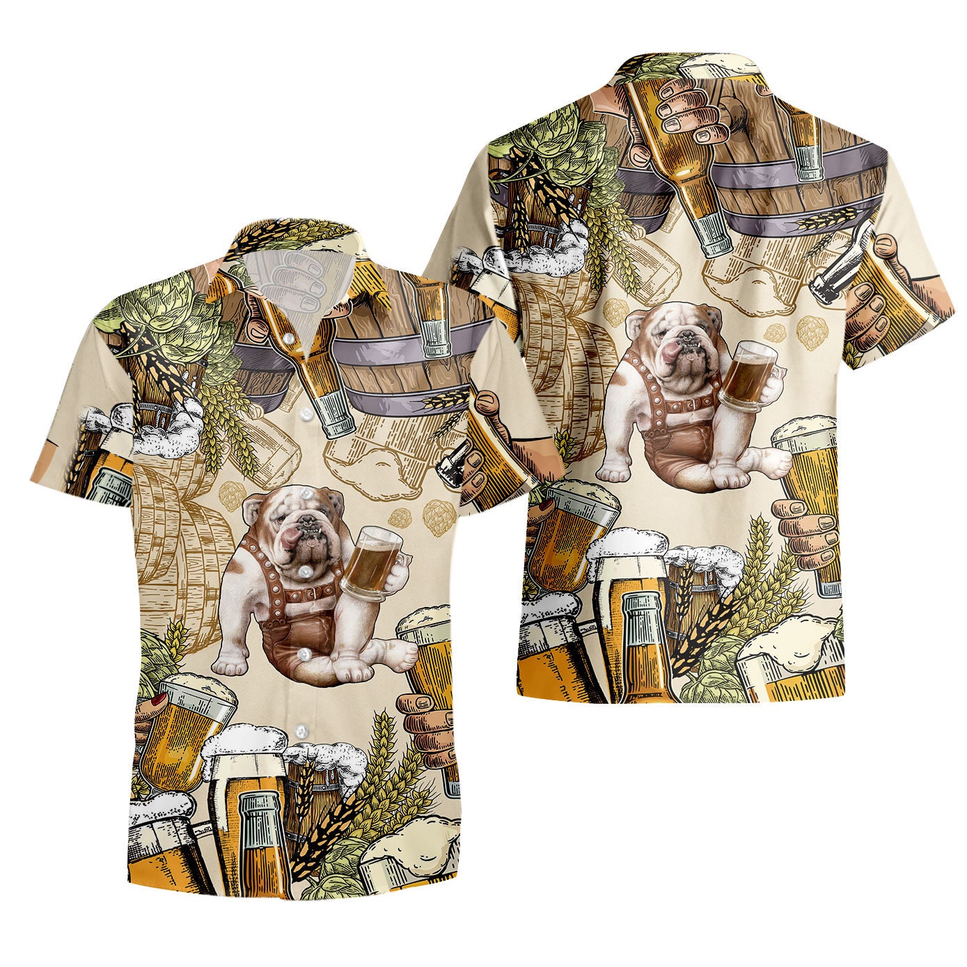 Bulldog And Beer Wheat Hawaiian Shirt
