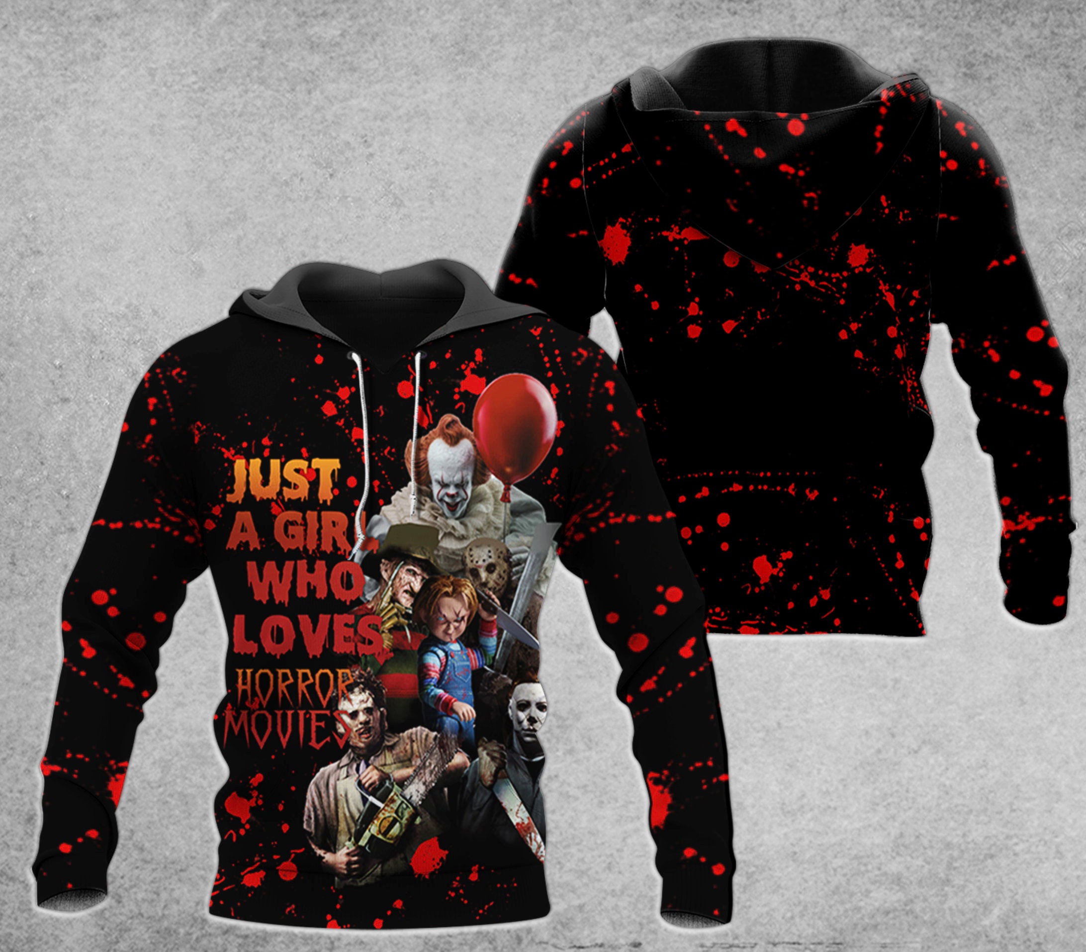 Just A Girl Who Loves Horror Movies Horror Characters Horror Gift Halloween All Over Print Hoodie