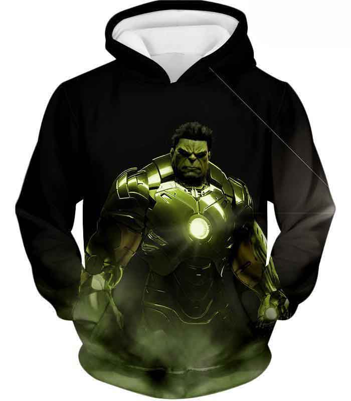 Marvel Super Hulk In Iron Mans Hulkbuster Suit Black Hd 3d Aop Hoodie