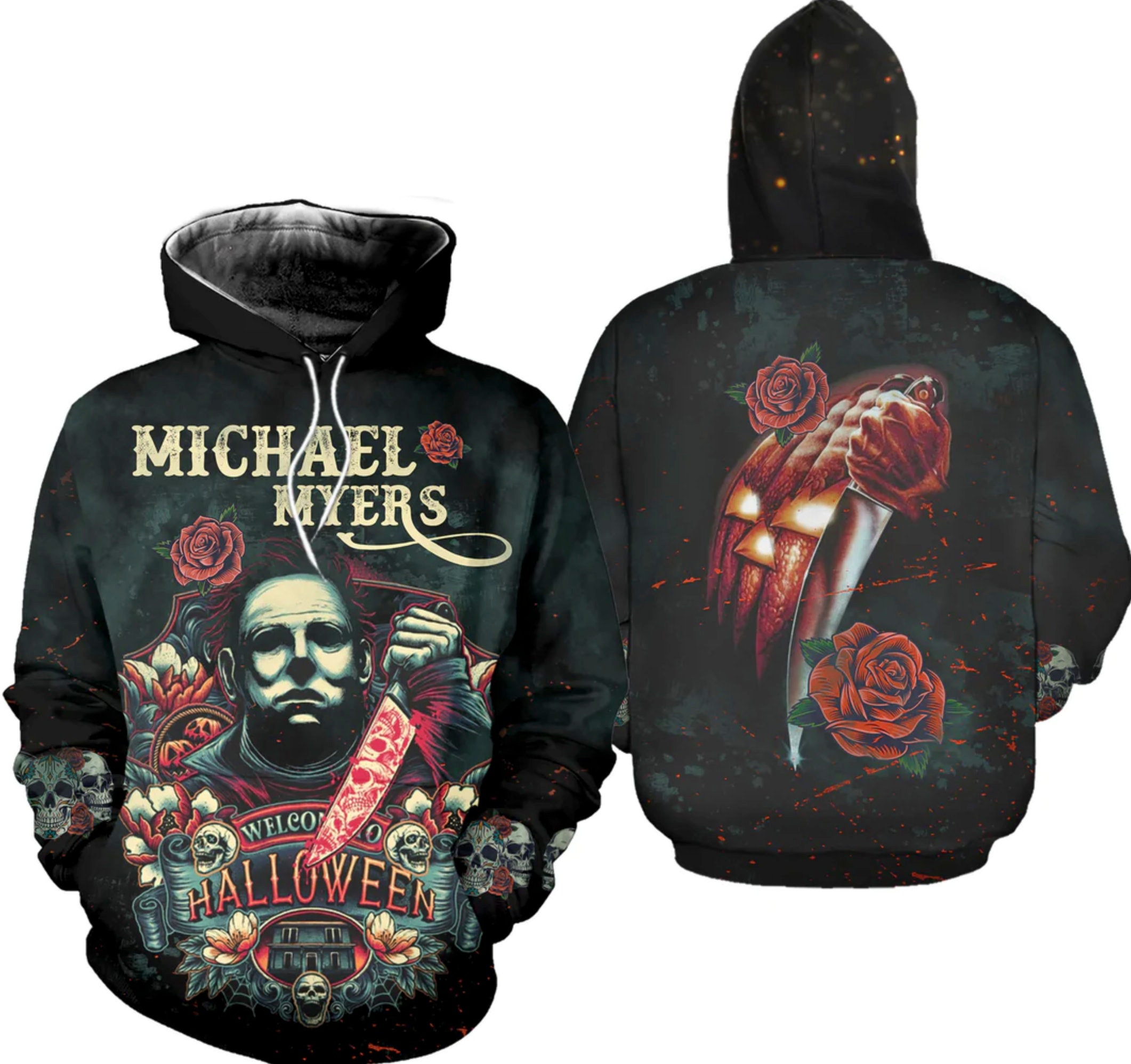 Michael Myers And Roses Halloween Horror Movie All Over Printed Hoodie