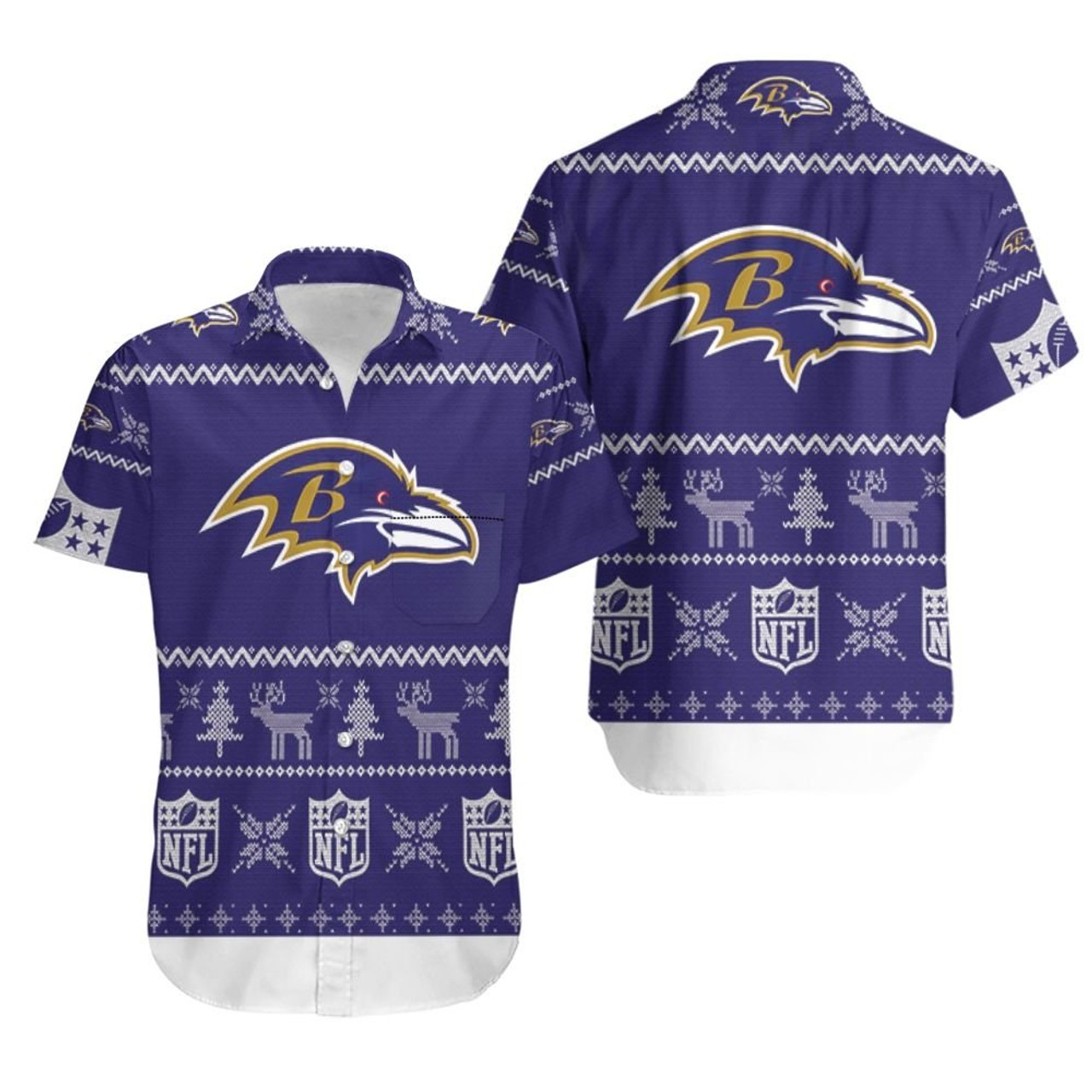 Baltimore Ravens Ugly Christmas Sweater Pattern Hawaiian Shirt