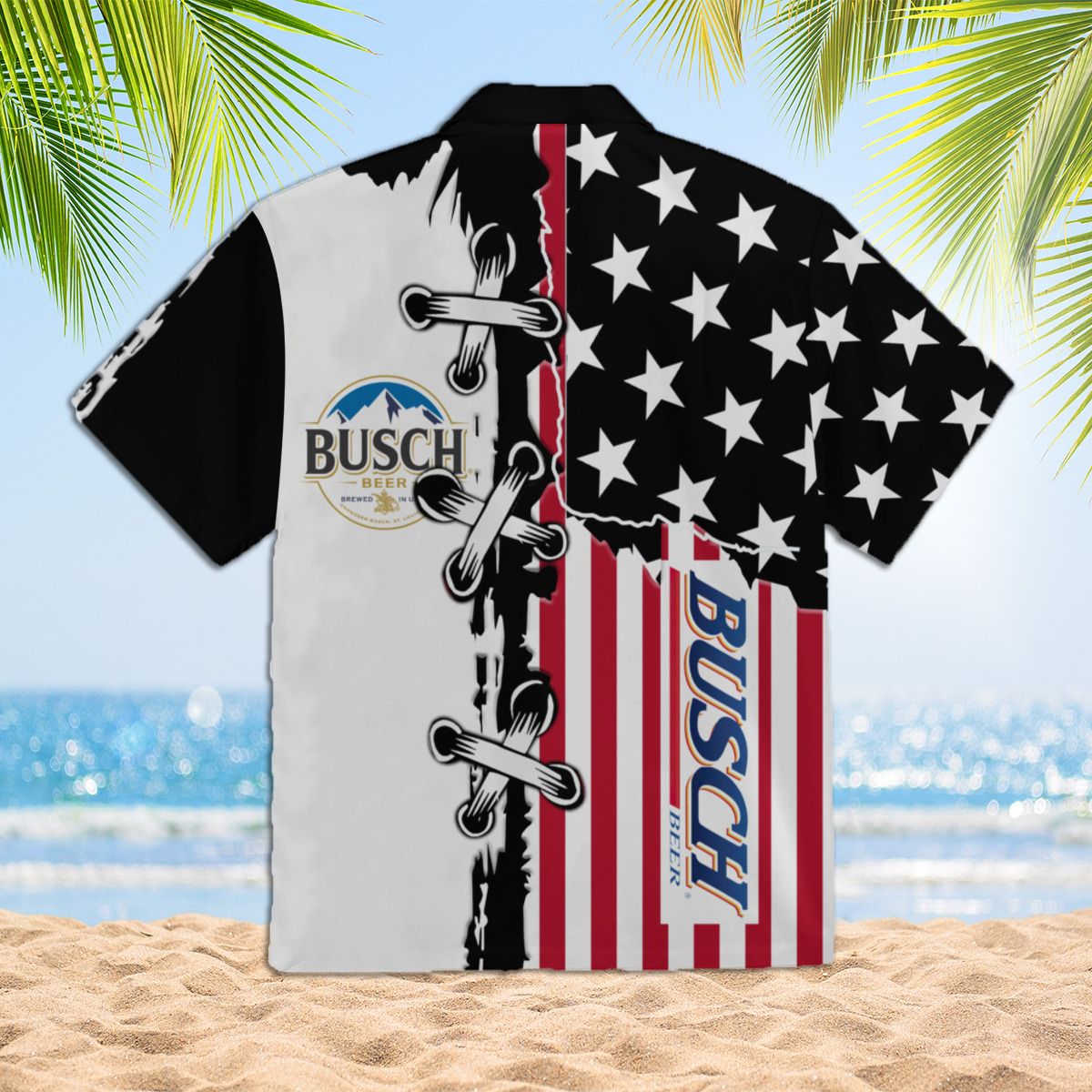 Busch Beer American Flag Hawaiian Shirt