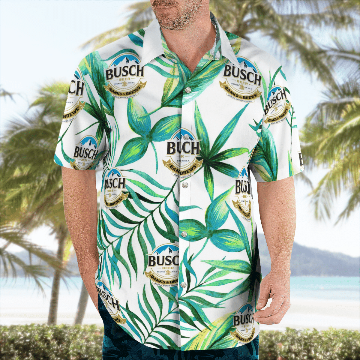 Busch Beer Tropical Leaf Hawaiian Shirt