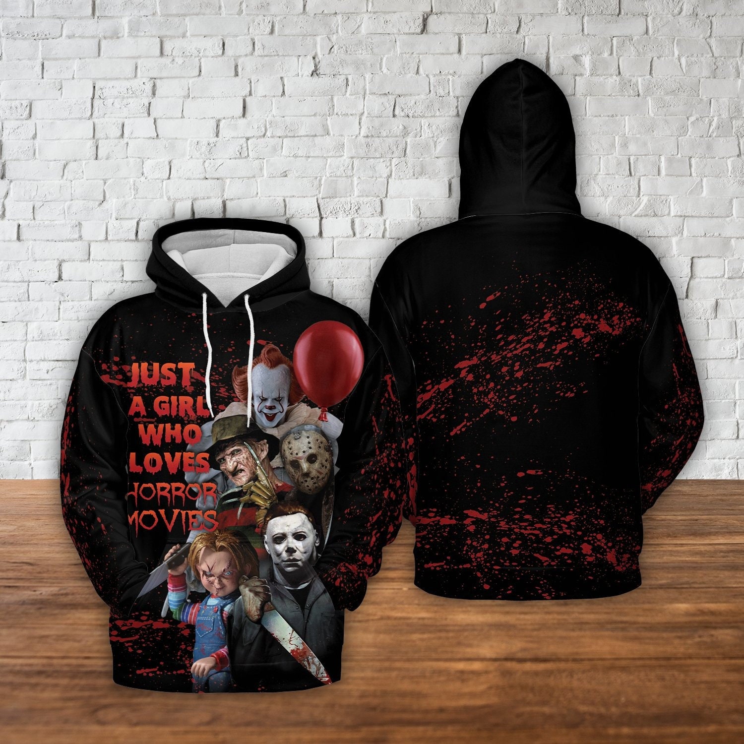 Horror Characters Just A Girl Who Loves Horror Movies 3D AOP Unisex Hoodie