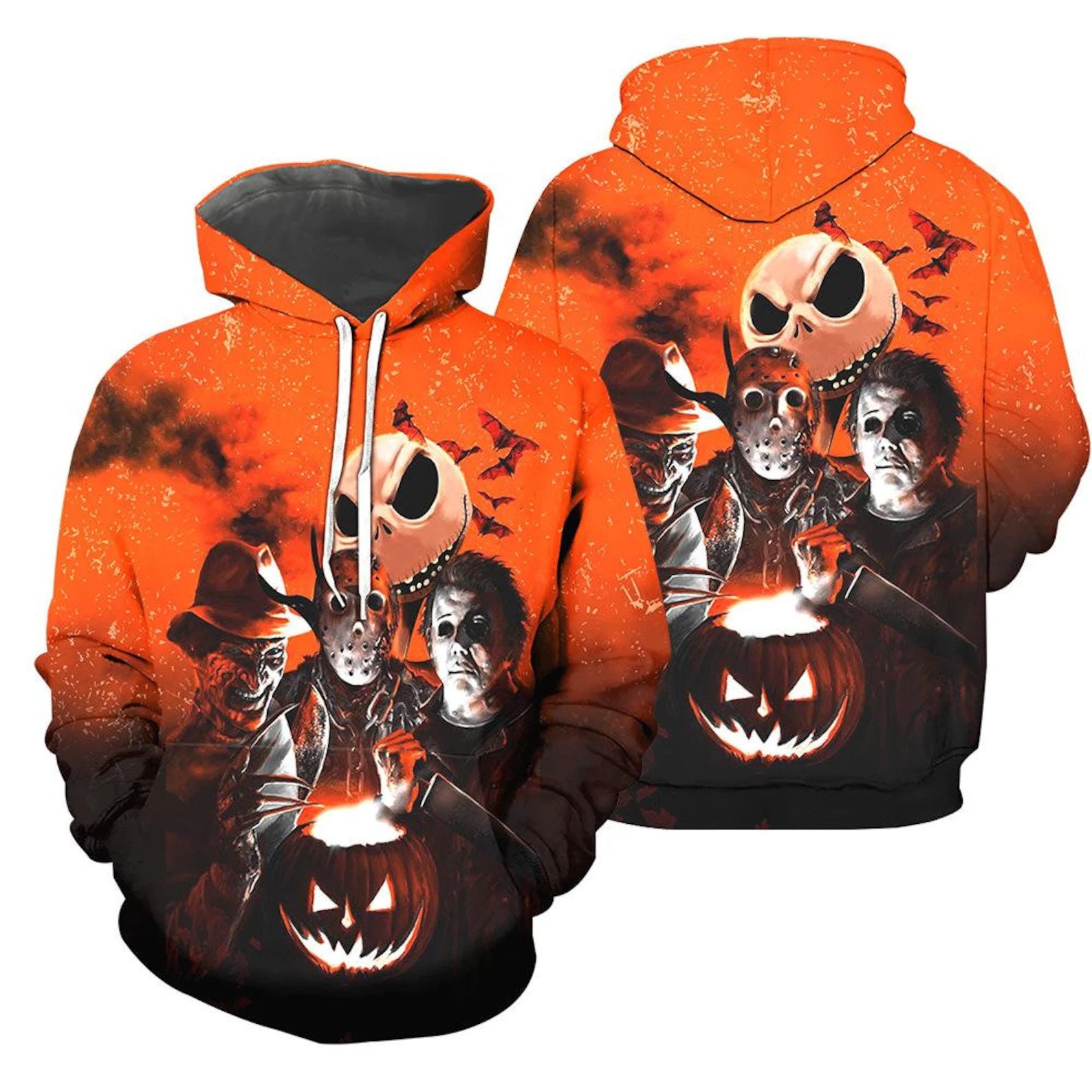 Jack Skellington Halloween Horror Movie Friends 3D All Over Printed AOP Unisex Hoodie