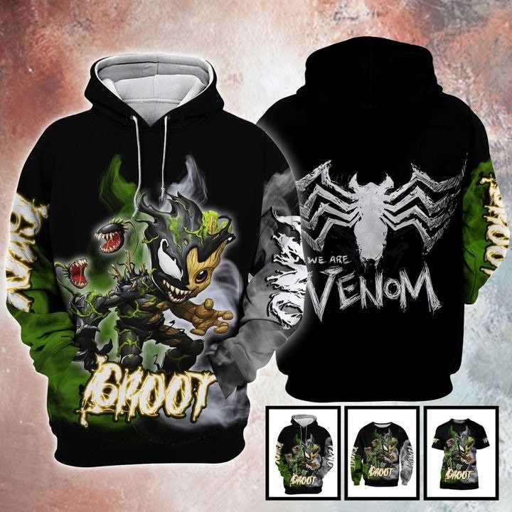Venom Groot 3D Funny Halloween Gru Gru Tee AOP Unisex Hoodie