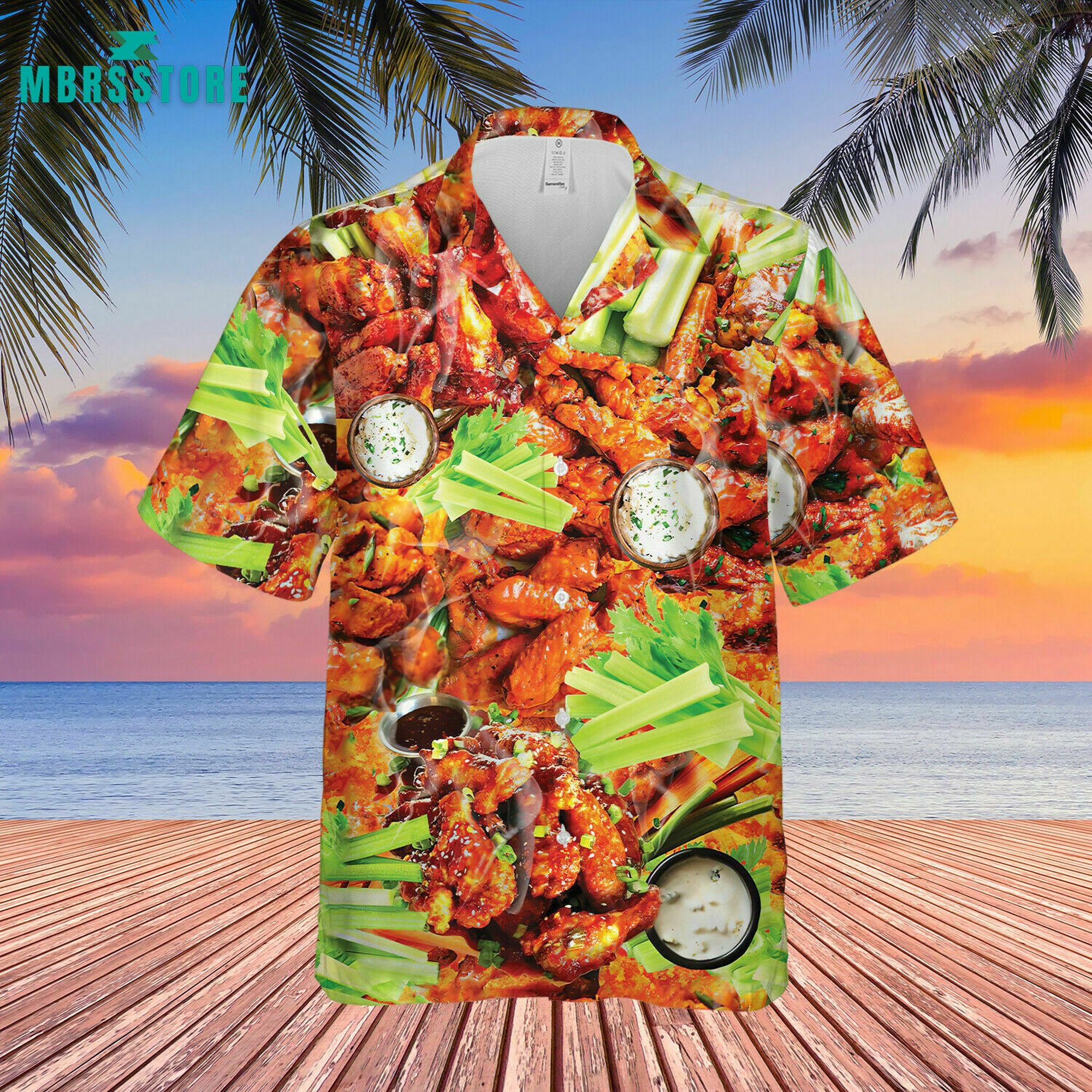 Ain't Nothing Chicken Wings Print Button Up Hawaiian Aloha Shirt
