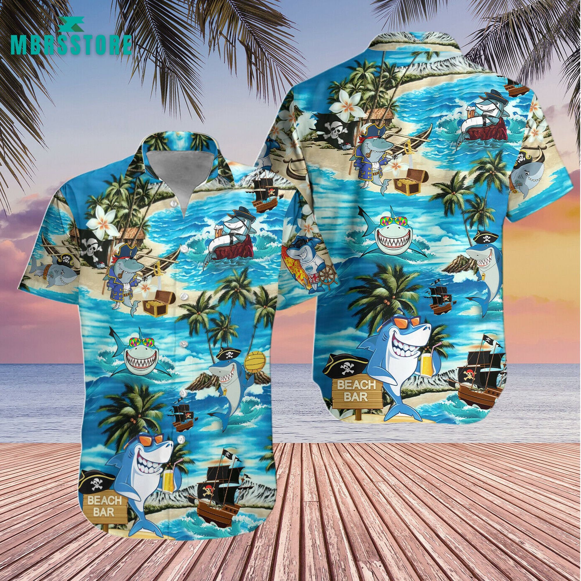 Aloha Pirate Shark Cool Beach Style Hawaiian Shirt