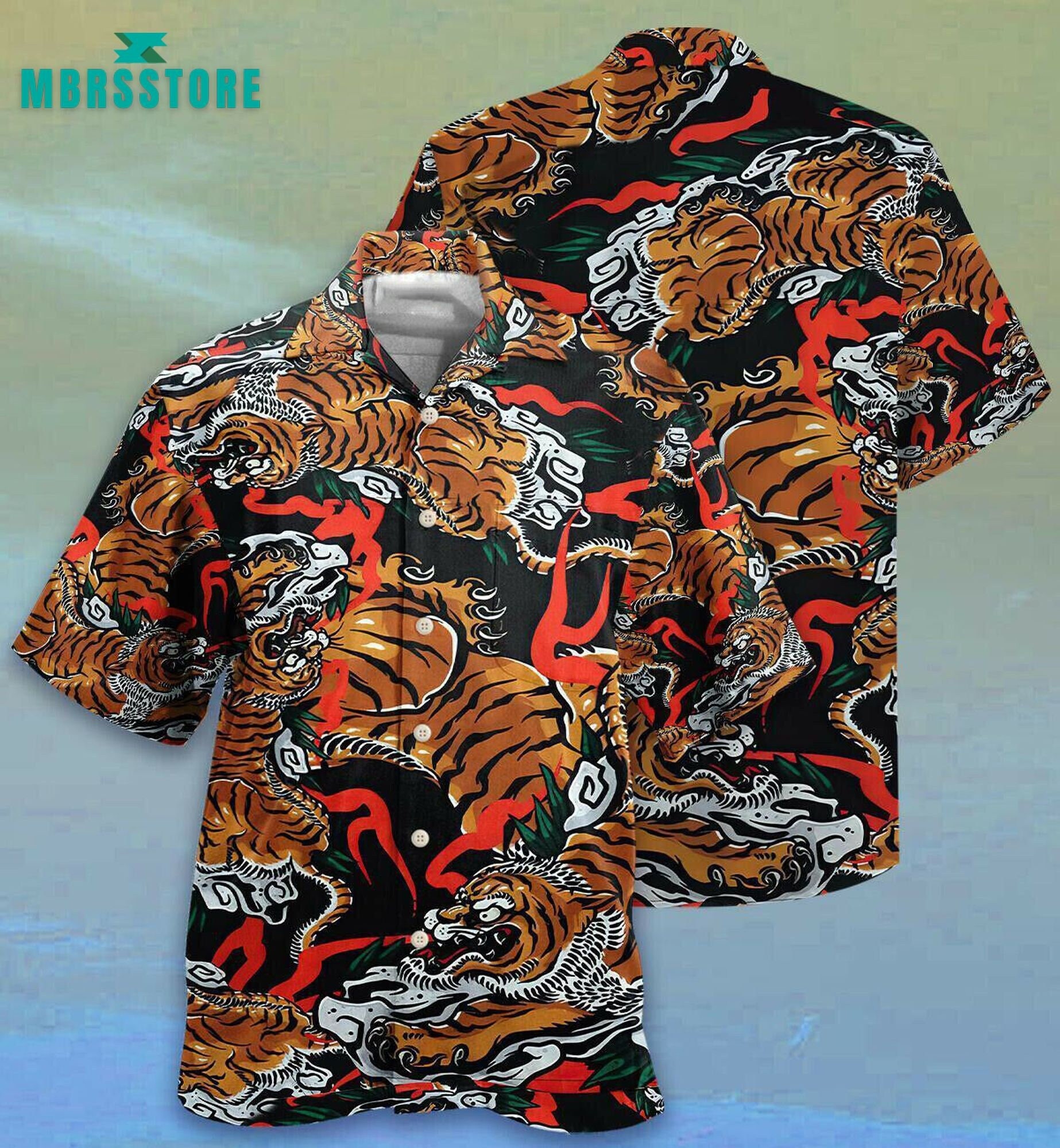 Amazing Tiger Japanese Unisex Tiger Short Sleeve Series Vintage Beach Hawaiian Shirt