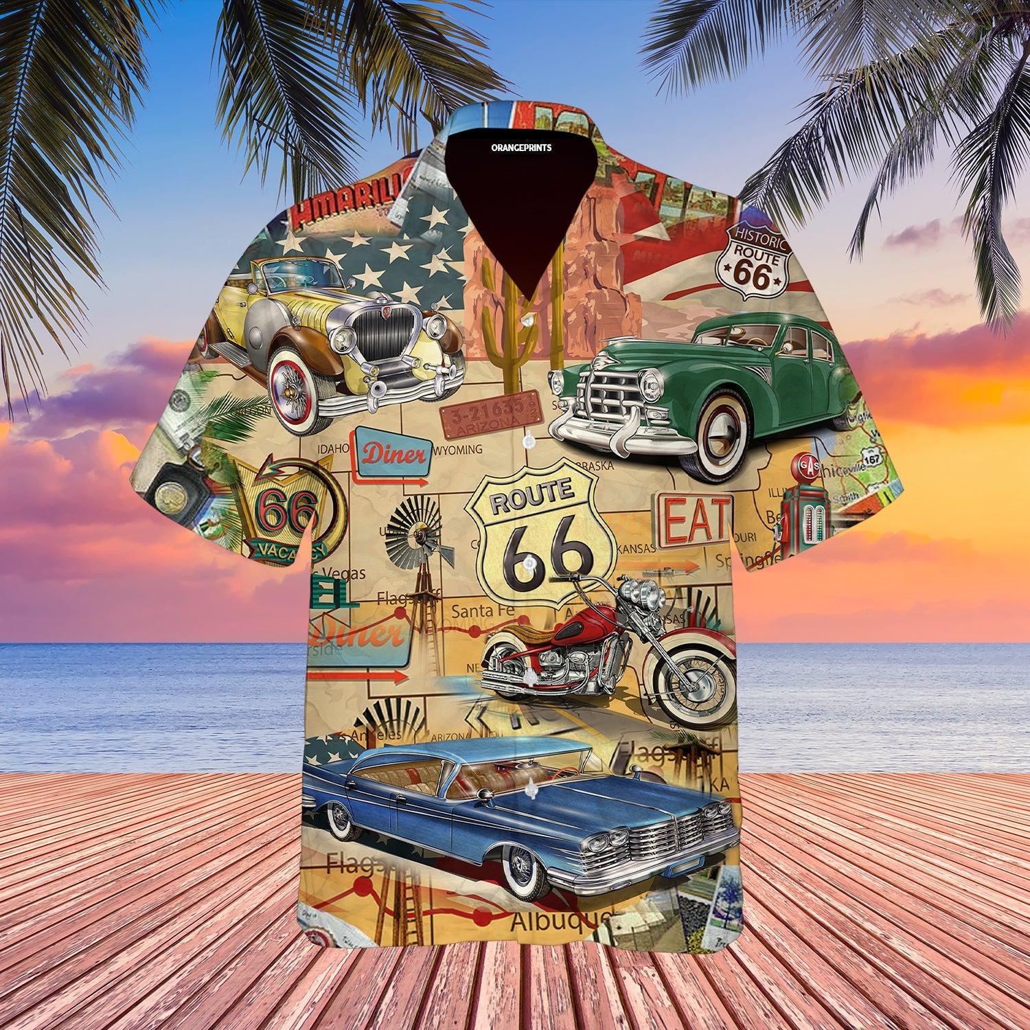 Amazing Vintage Muscle Car On Route 66 Vacation Hawaiian Shirt  For Men & Women  WT1050