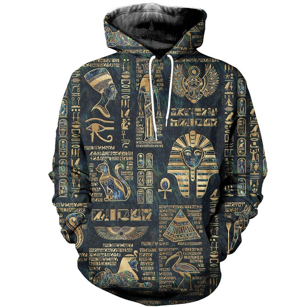 3D Printed Egyptian Hieroglyphs And Deities AOP Unisex Hoodies