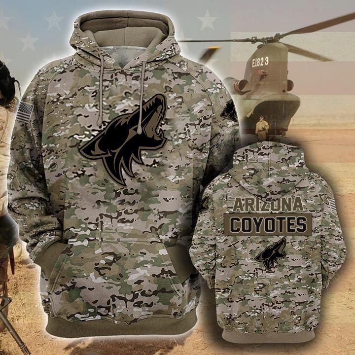 Arizona Coyotes Camouflage Veteran 3d Cotton Hoodie