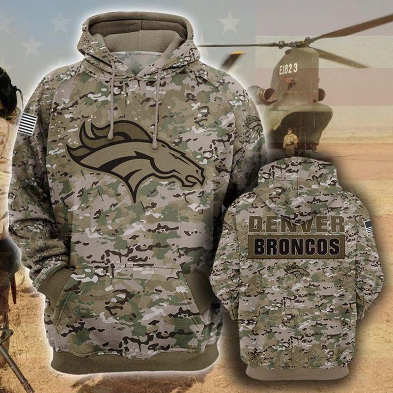 Denver Broncos Camouflage Veteran 3d Cotton Hoodie