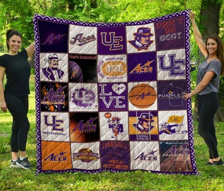 UE Ncaa Evanville Purple Aces Collection Combined Combined Quilt Blanket