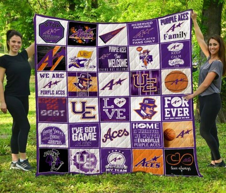 We Are Ncaa Evanville Purple Aces Collection  Quilt Blanket
