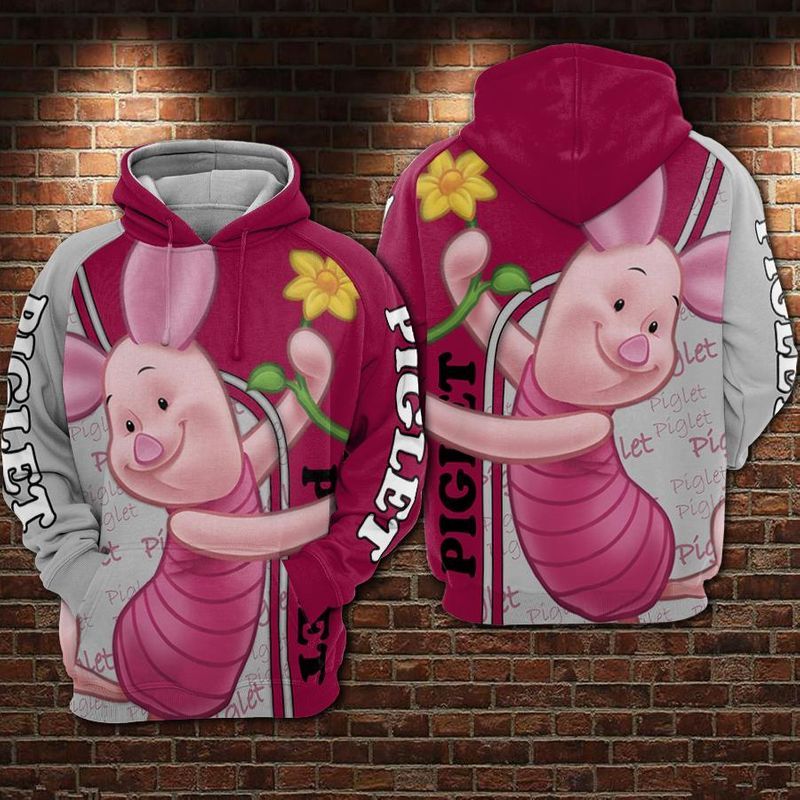 Piglet And Flowers Winnie The Pooh Over Print 3d Zip Hoodie