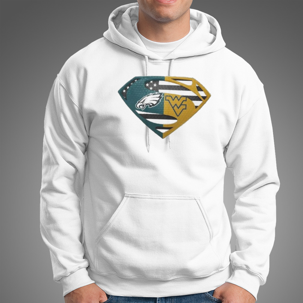 Original Philadelphia Eagles West Virginia Mountaineers Superman Logo Us  Flag Shirt - Freedomdesign