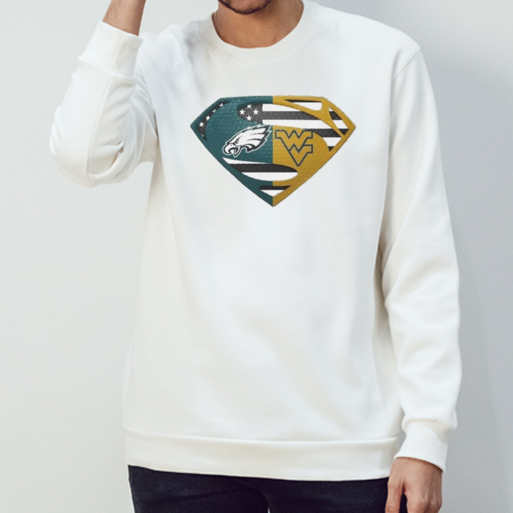 Original Philadelphia Eagles West Virginia Mountaineers Superman Logo Us  Flag Shirt - Freedomdesign