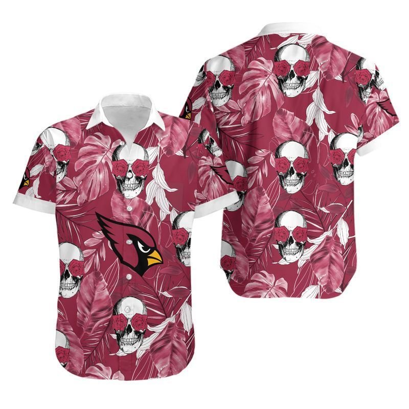 Arizona Cardinals Coconut Leaves And Skulls Hawaiian Shirt For Fans-1