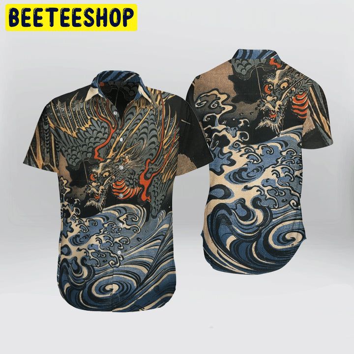 Art Japanese Aesthetic Ukiyoe Dragon Kanagawa Trending Hawaiian Shirt-1