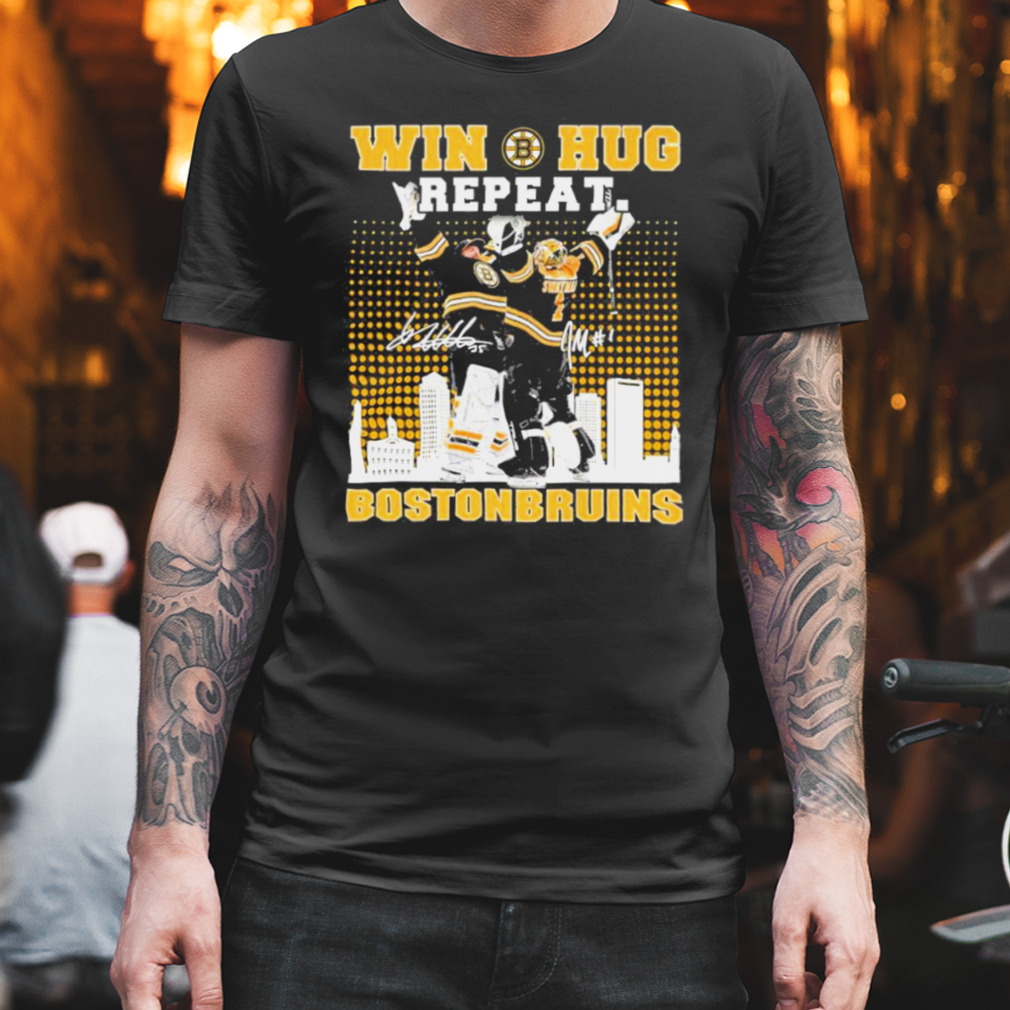 Win Huf Repeat Boston Bruins City skyline signatures shirt