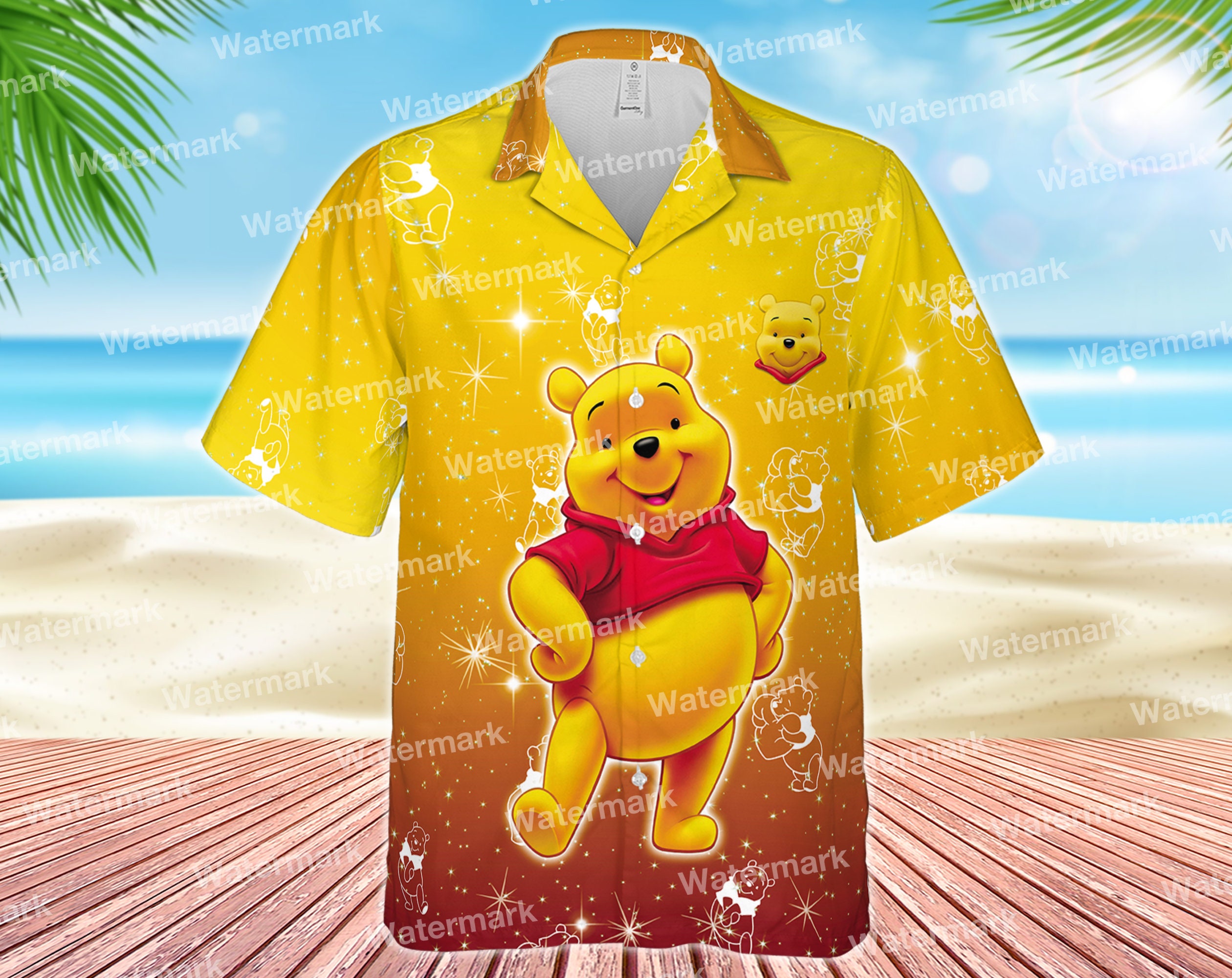 Winnie The Pooh Bling Goofy Floral Flowers Aloha Hawaii Shirt