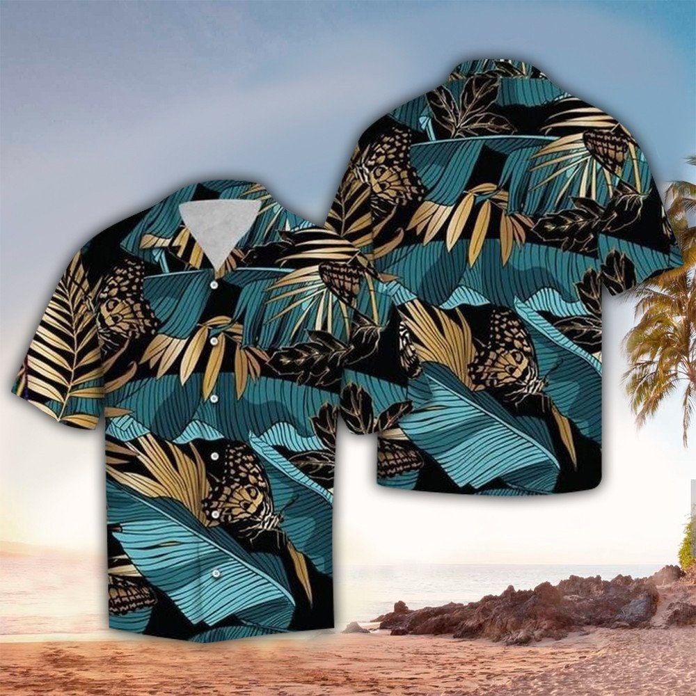 Brown Butterfly Banana Leaf Tropical For Aloha Hawaii Shirts