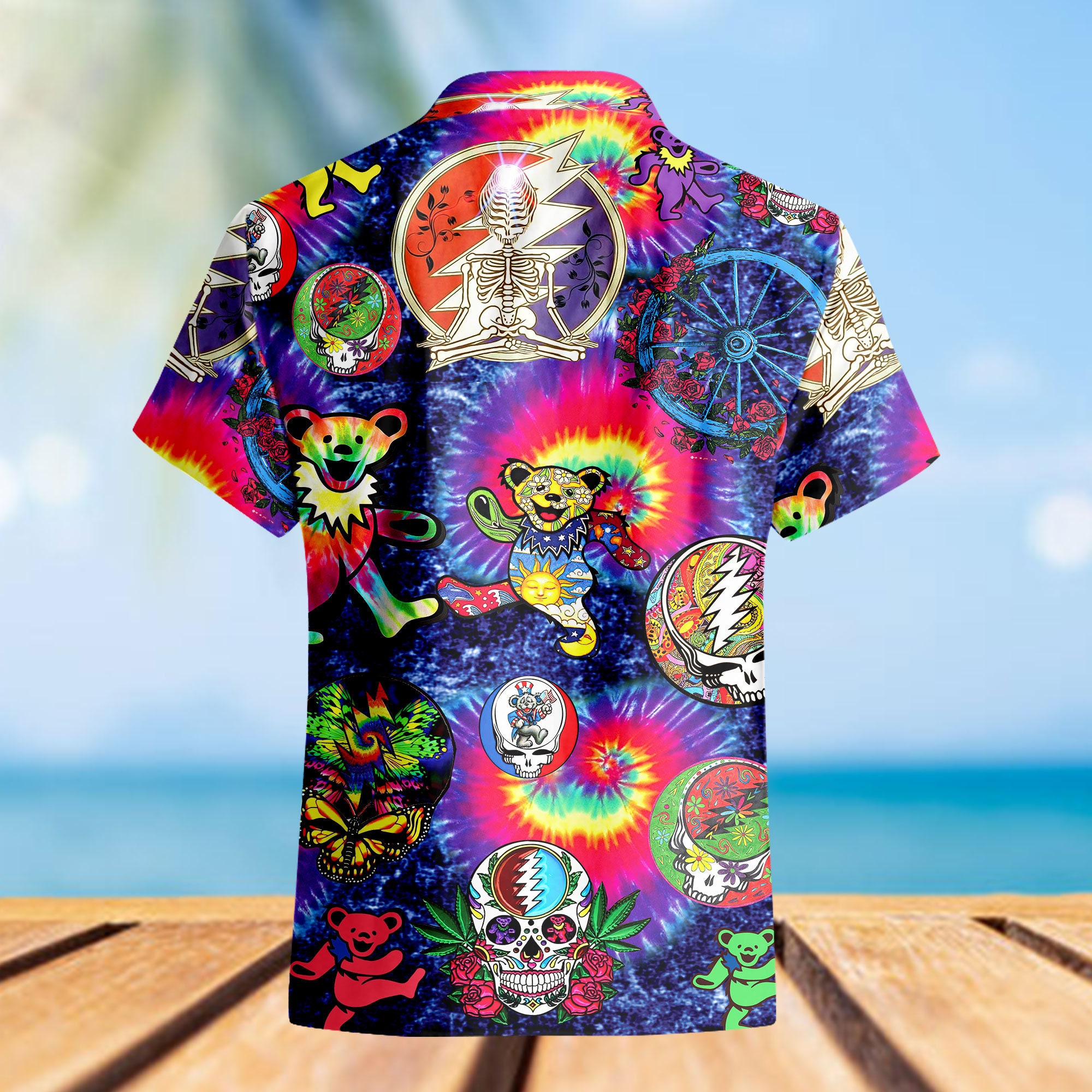 Grateful Dead Aloha Dancing Bear Pattern Grateful Dead Hawaiian T-shirt