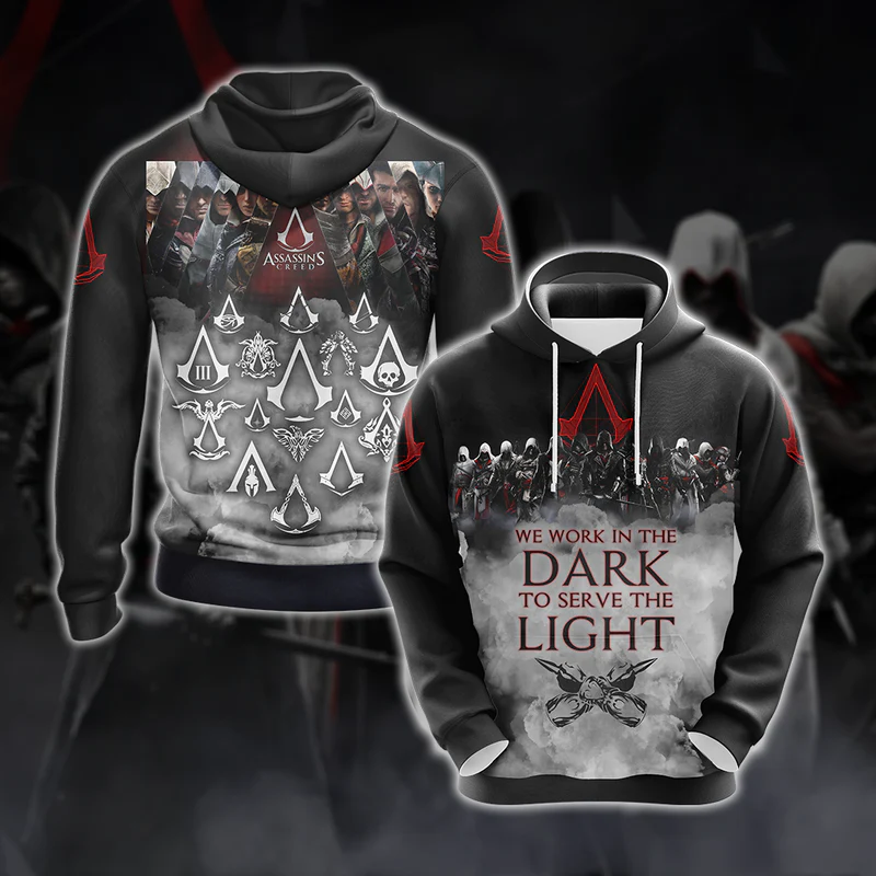 Assassin's Creed All Games Logos - We work in the dark to serve the light Unisex 3D T-shirt Zip Hoodie Pullover Hoodie