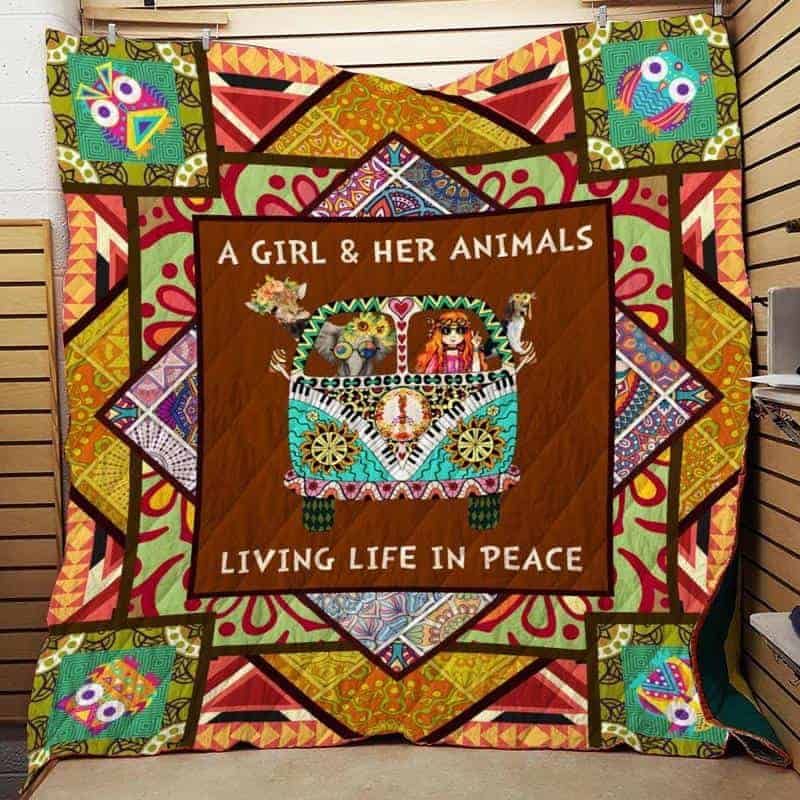 Animal Living Life In Peace Hippie Quilt Blanket