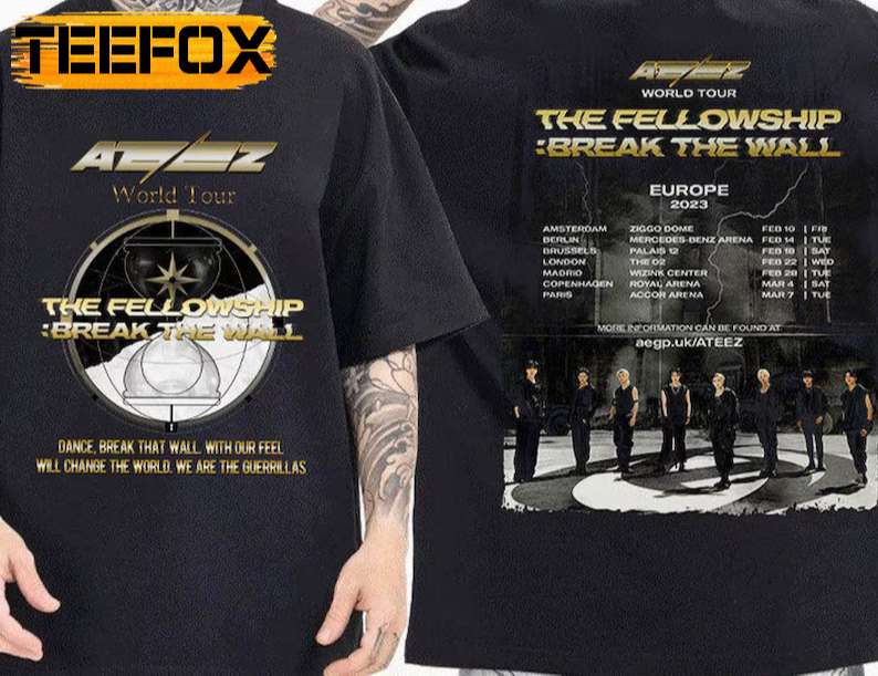 Ateez The Fellowship Break the Wall Europe 2023 Tour T-Shirt