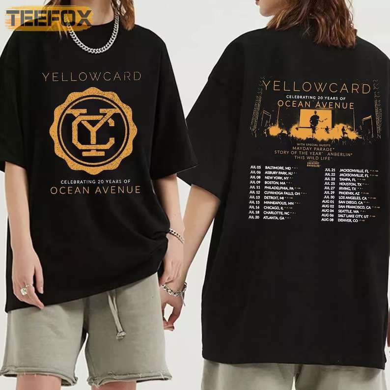Yellowcard Celebrating 20 Years of Ocean Avenue Concert Tour Music T-Shirt