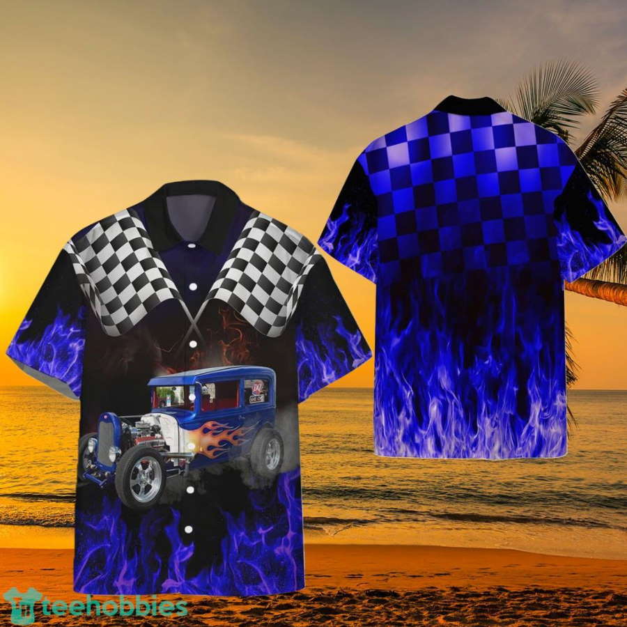 AOP Hot Rod Car Racing Blue Ver Custom Hawaiian Shirt