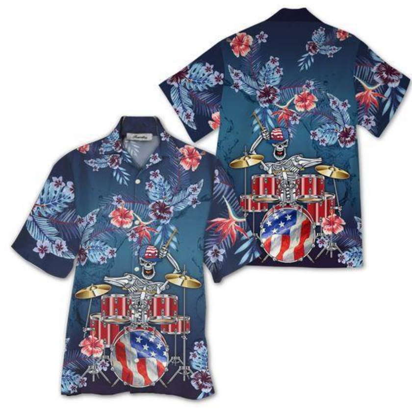 American Flag Skeleton Halloween Hawaiian Shirts