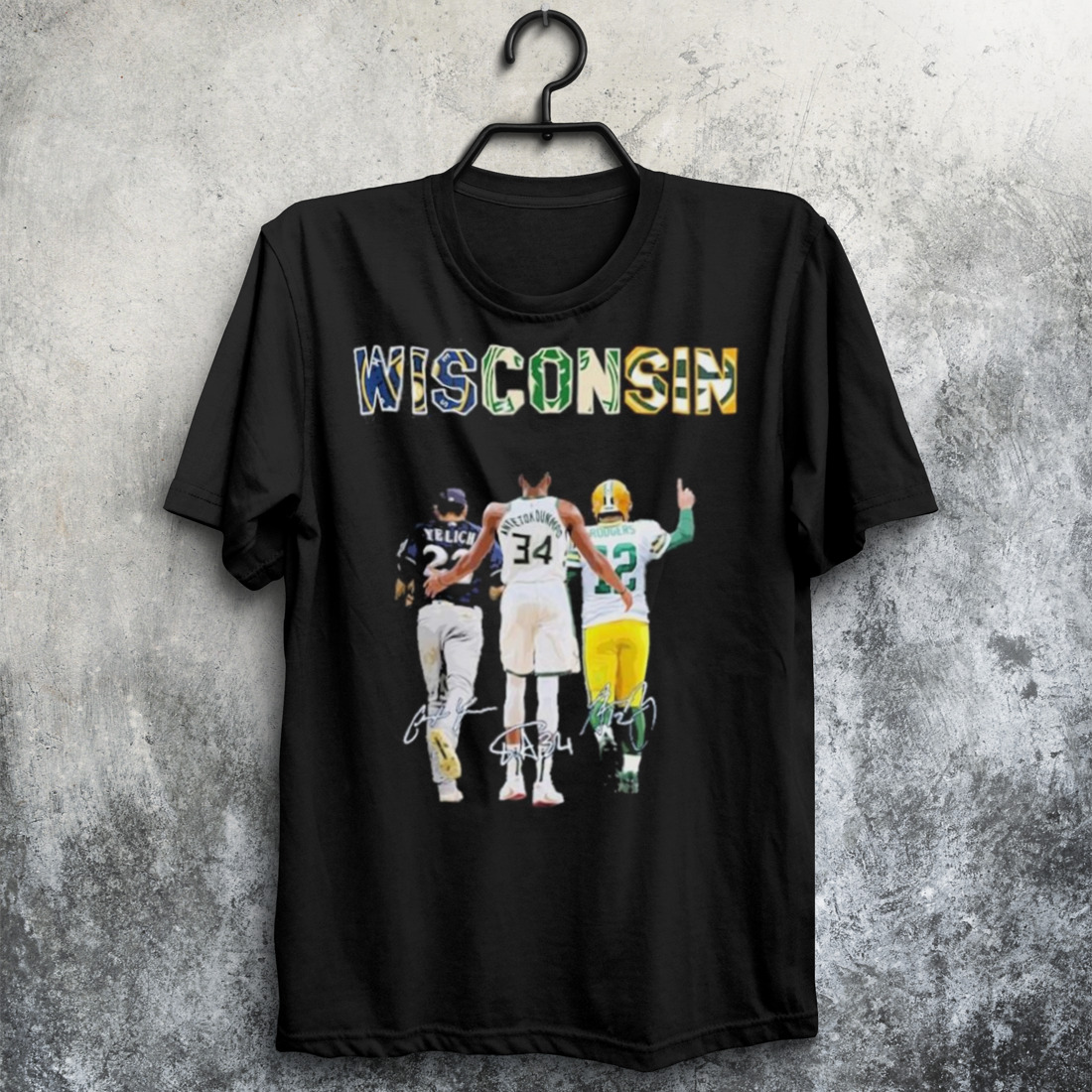 Wisconsin Sports Team Christian Yelich Giannis Antetokounmpo And Aaron Rodgers Signatures Shirt