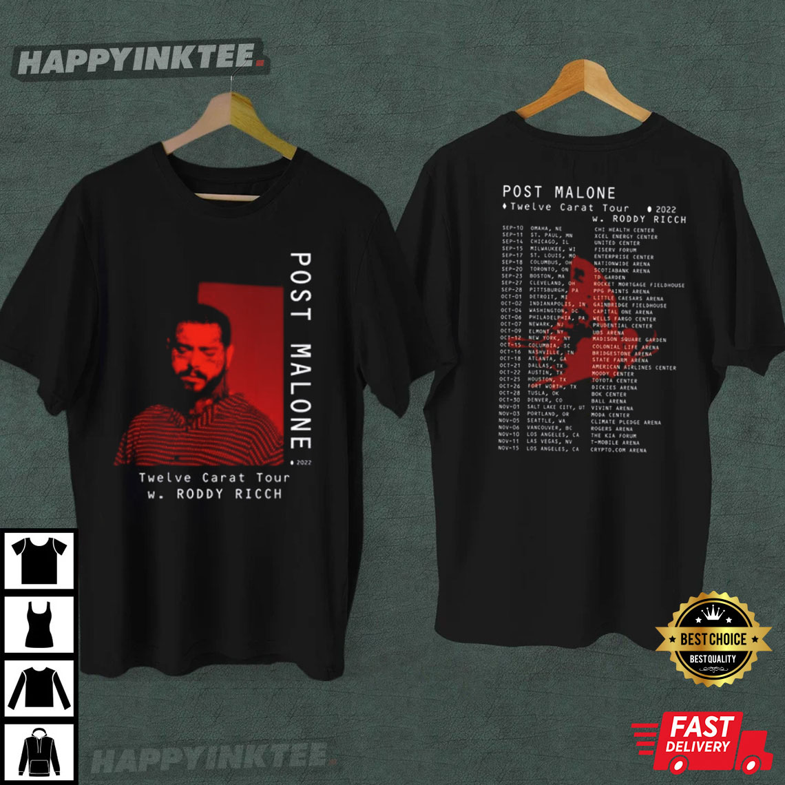 Post Malone Tour 2022 Twelve Carat Tour T-Shirt