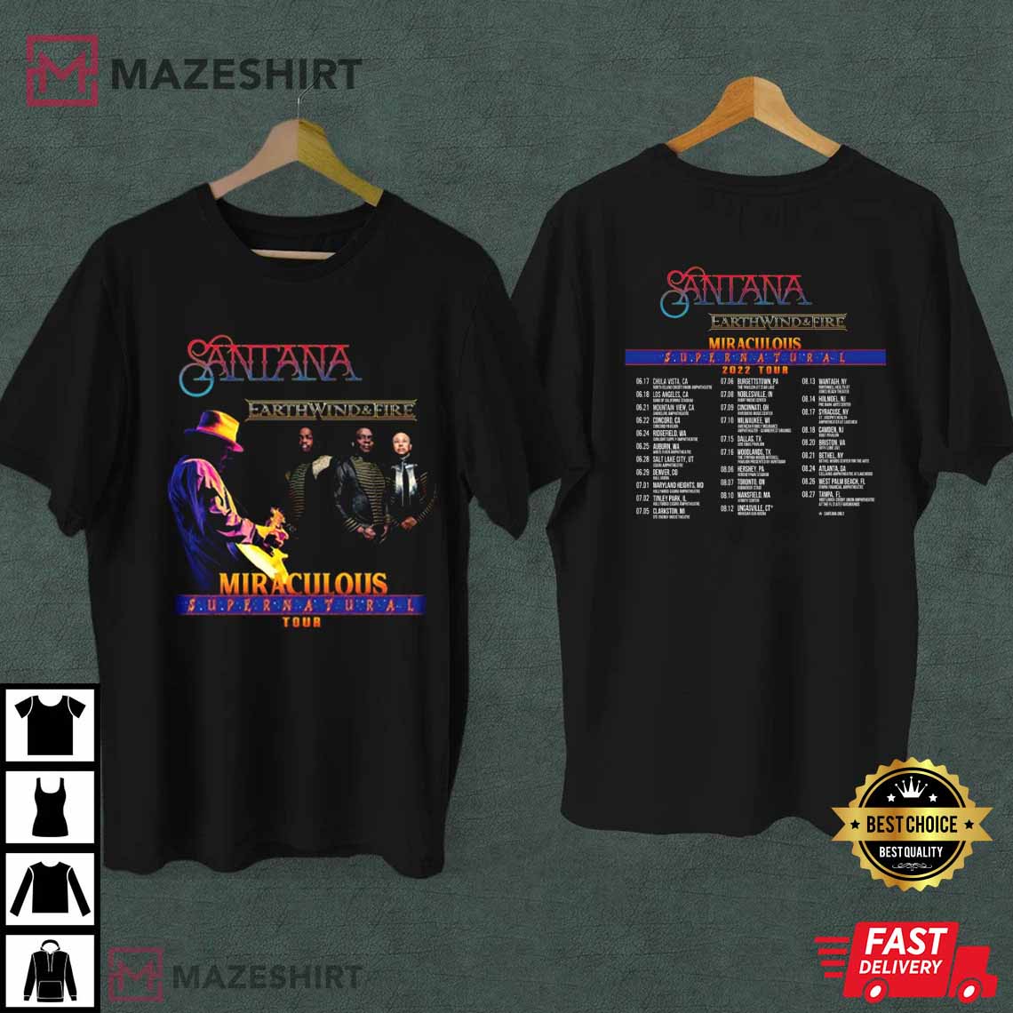 Santana Earth Wind And Fire Miraculous Supernatural Tour 2022 Gift T-Shirt