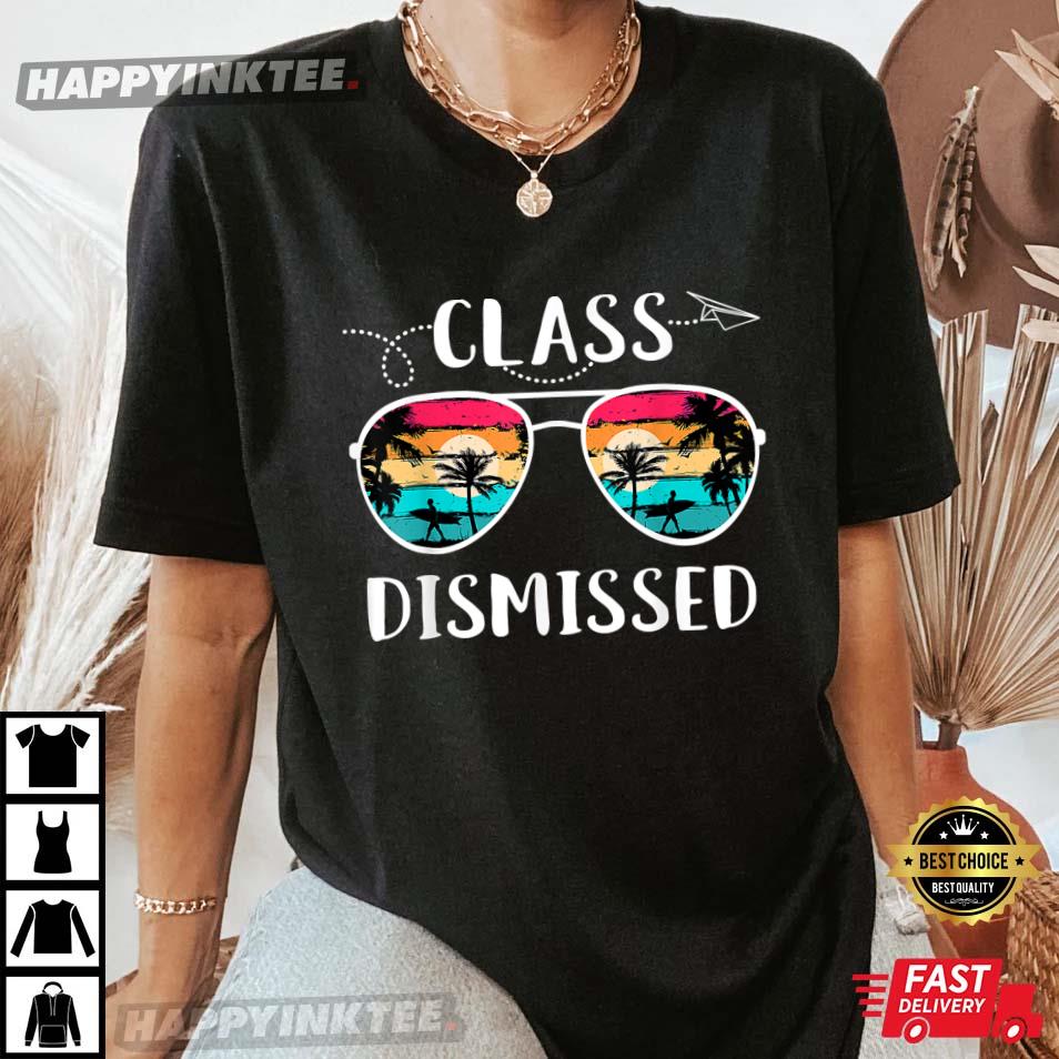 Vintage Teacher Class Dismissed Sunglasses Sunset Surfing Best T-Shirt