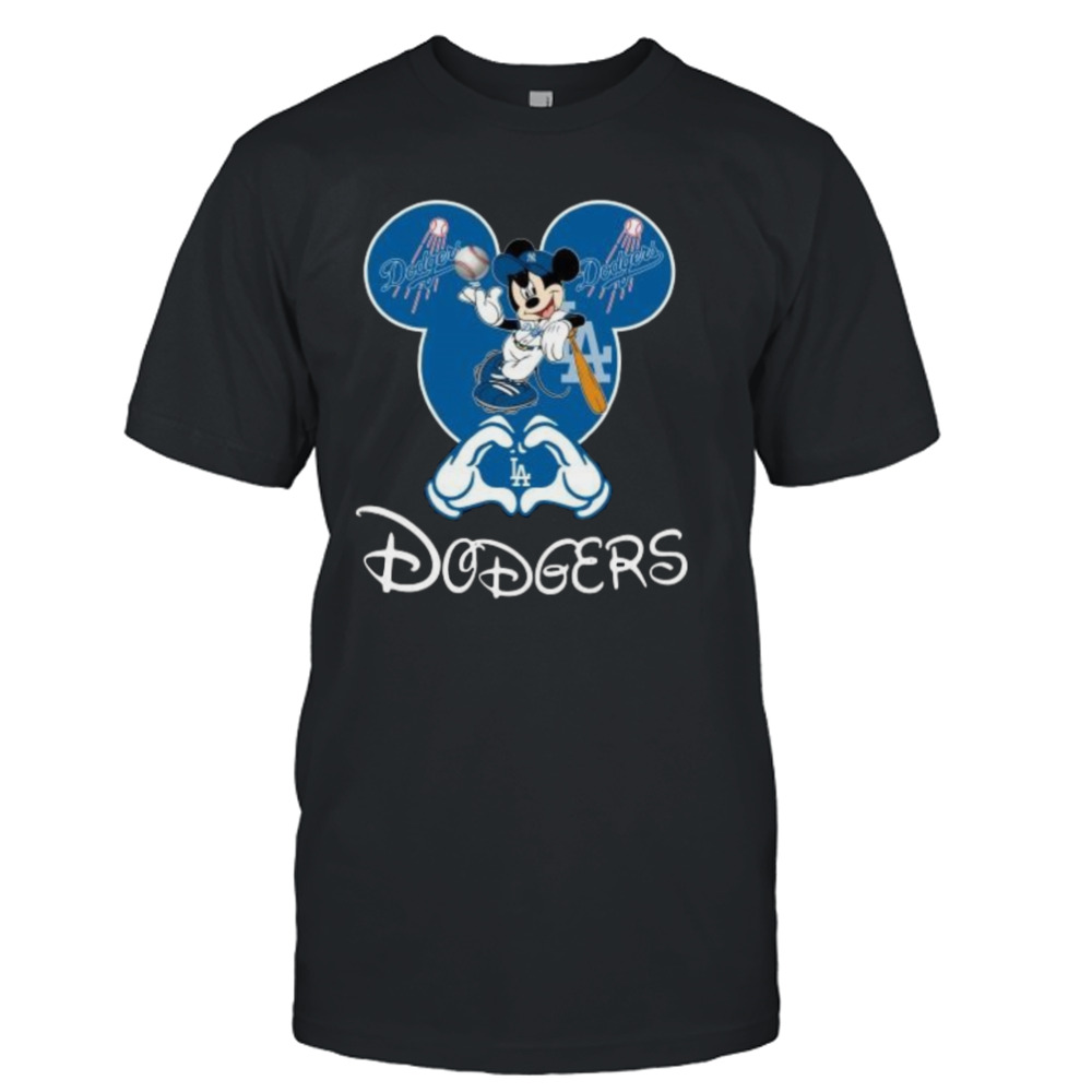 Hot Disney Mickey Mouse Loves Los Angeles Dodgers Heart Shirt