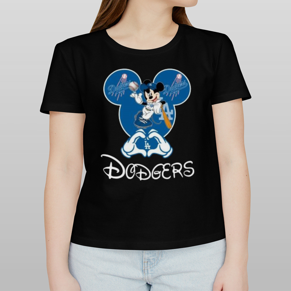 Hot Disney Mickey Mouse Loves Los Angeles Dodgers Heart Shirt